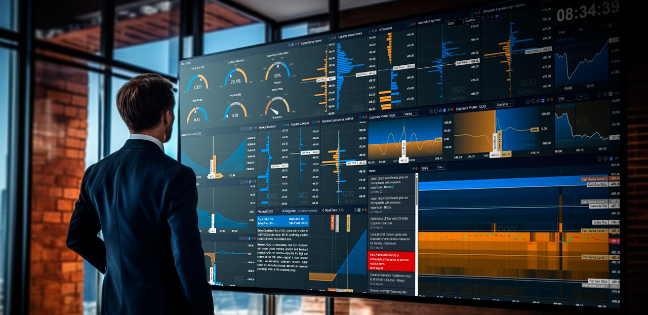 A man looking at a screen with MacroTerminal